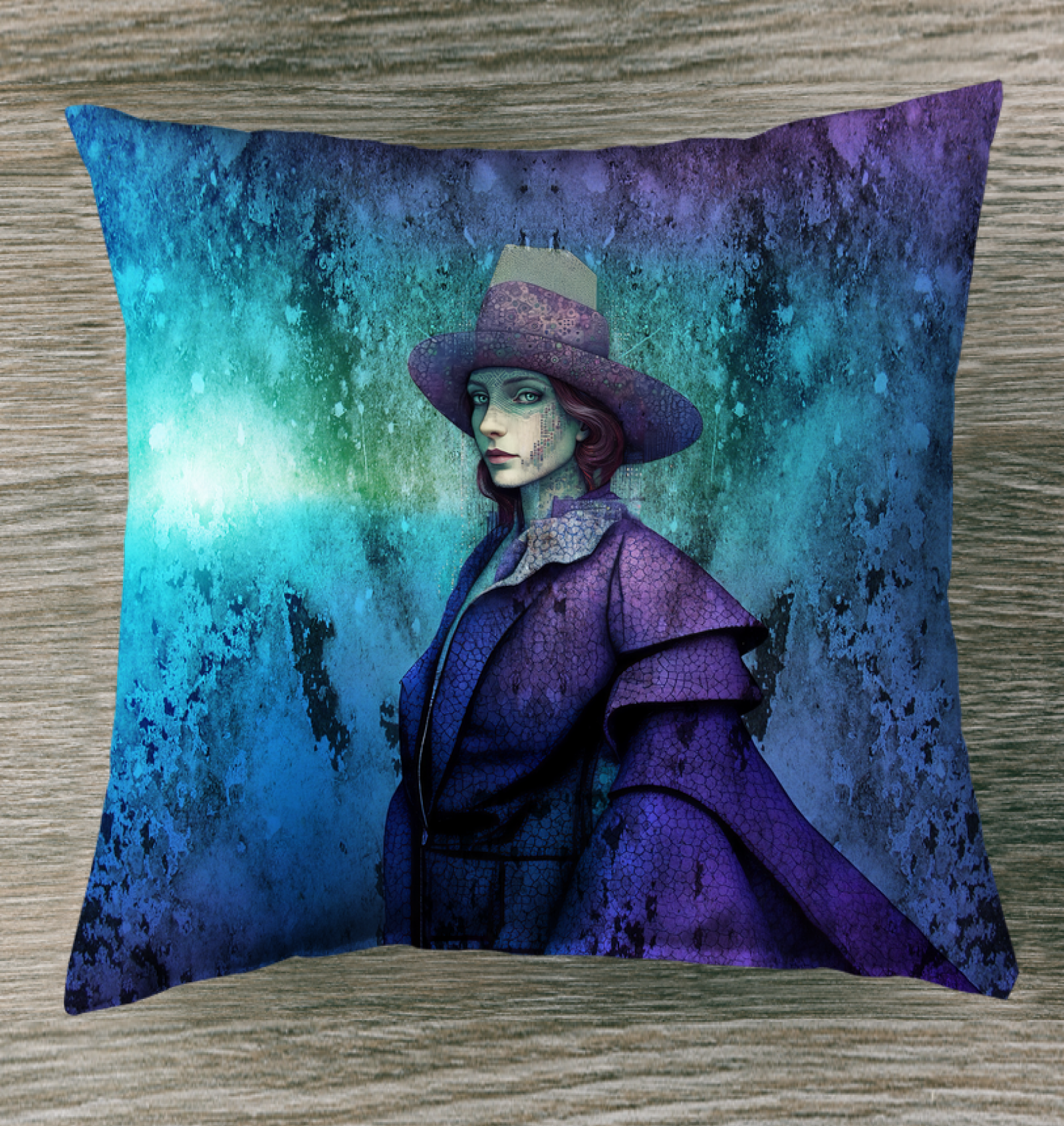 Mystic Night Beyond Style Outdoor Pillow enhancing an evening outdoor seating area.