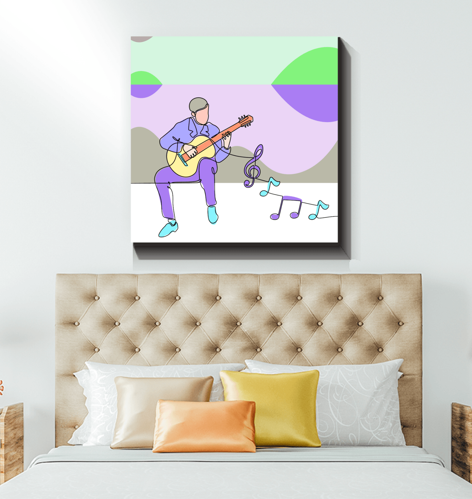 Man Playing Guitar Line Art 2 Wrapped Canvas - Beyond T-shirts