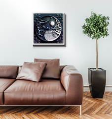 Elegant wall art with bright and dim visual elements.