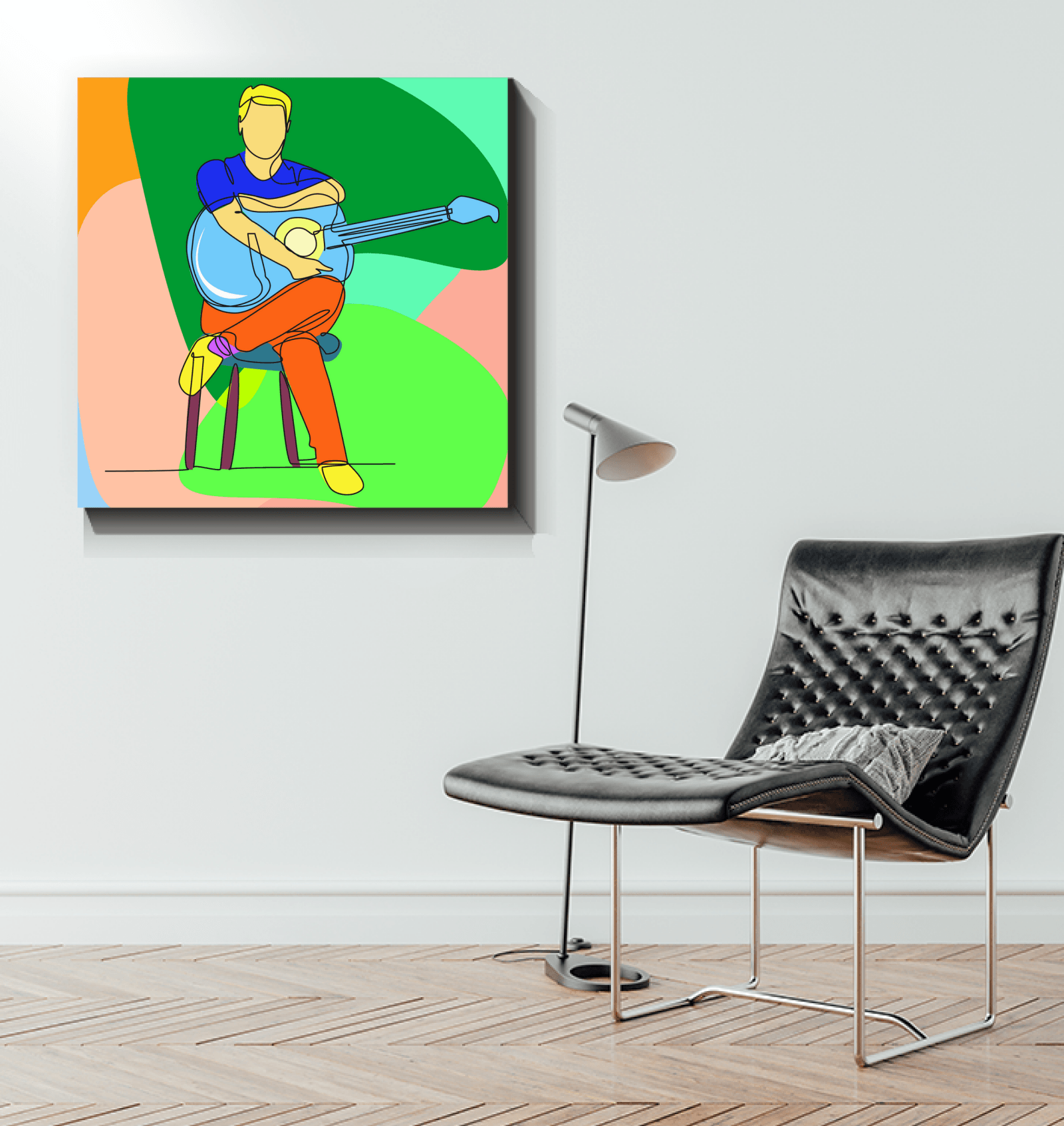 A man sitting with a guitar 2 Wrapped Canvas - Beyond T-shirts