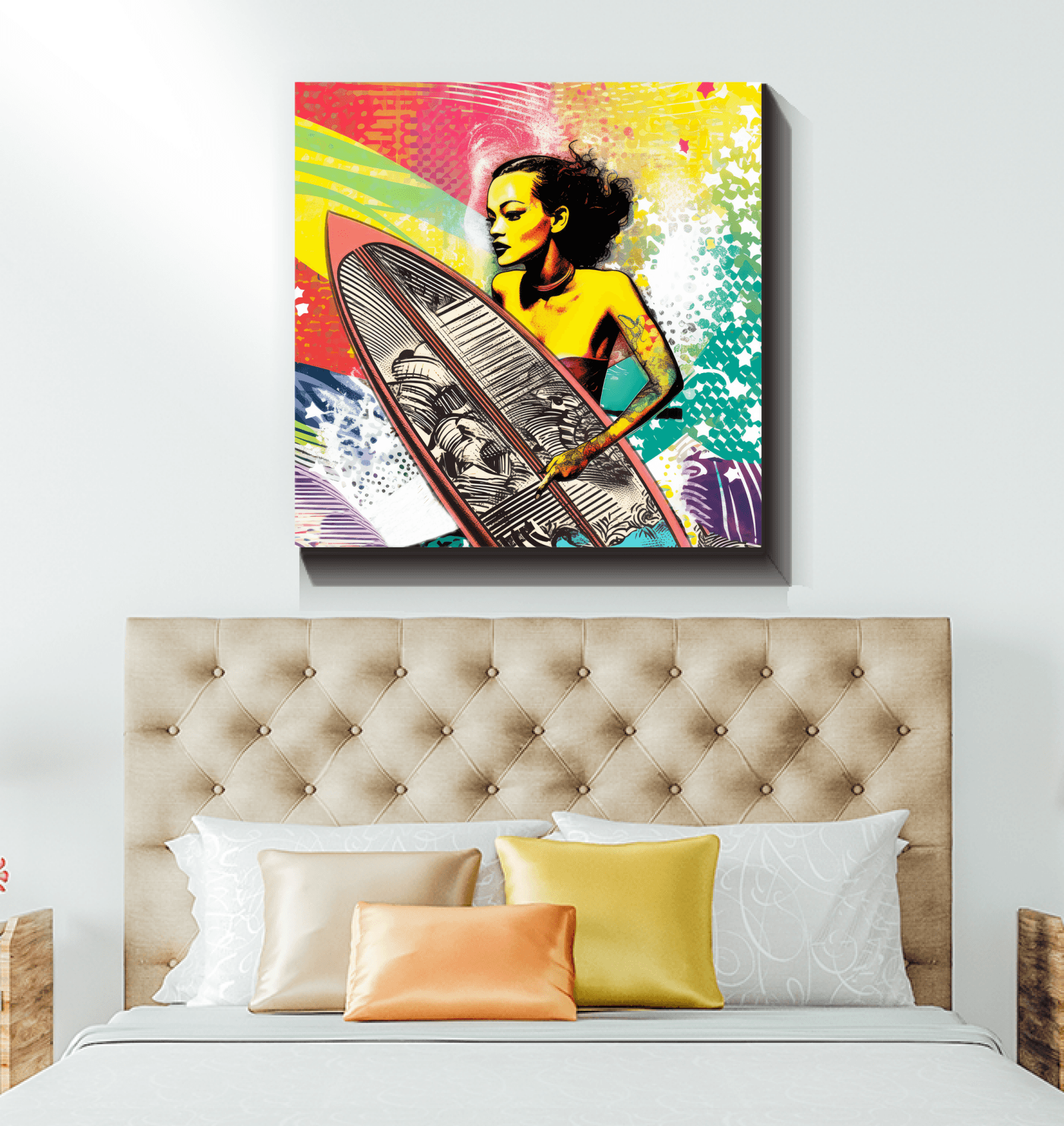 Peaceful beach art on Surfing 5 29 Wrapped Canvas