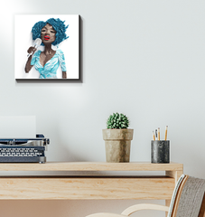 Serene terrarium canvas art in a modern living room setting.