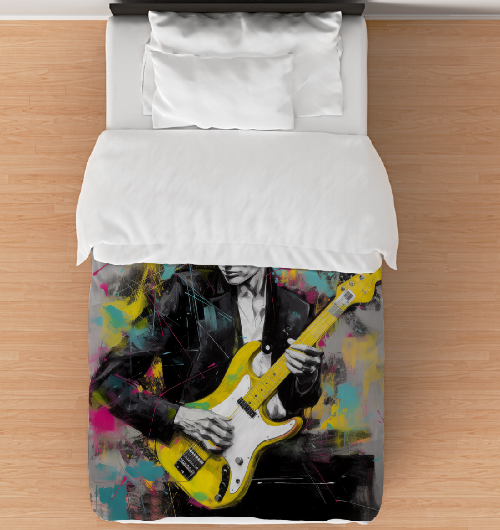 Muted Abstracts Duvet Cover on bed with neutral decor.