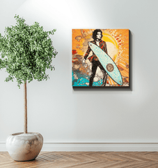 Framed Surfing 5 09 Wrapped Canvas in a hallway