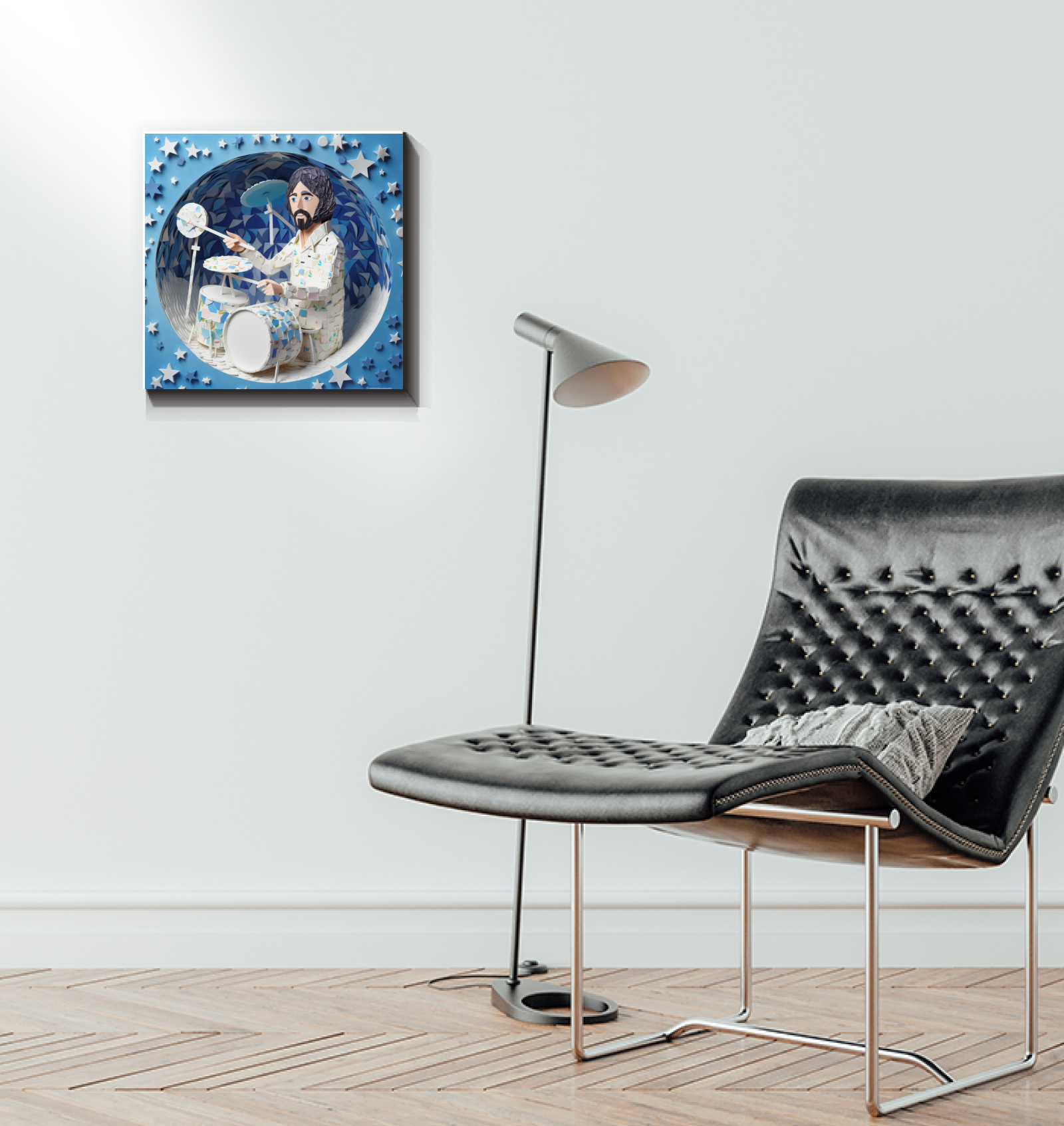 Side view of Origami Oasis wrapped canvas on wall.