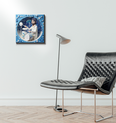 Side view of Origami Oasis wrapped canvas on wall.