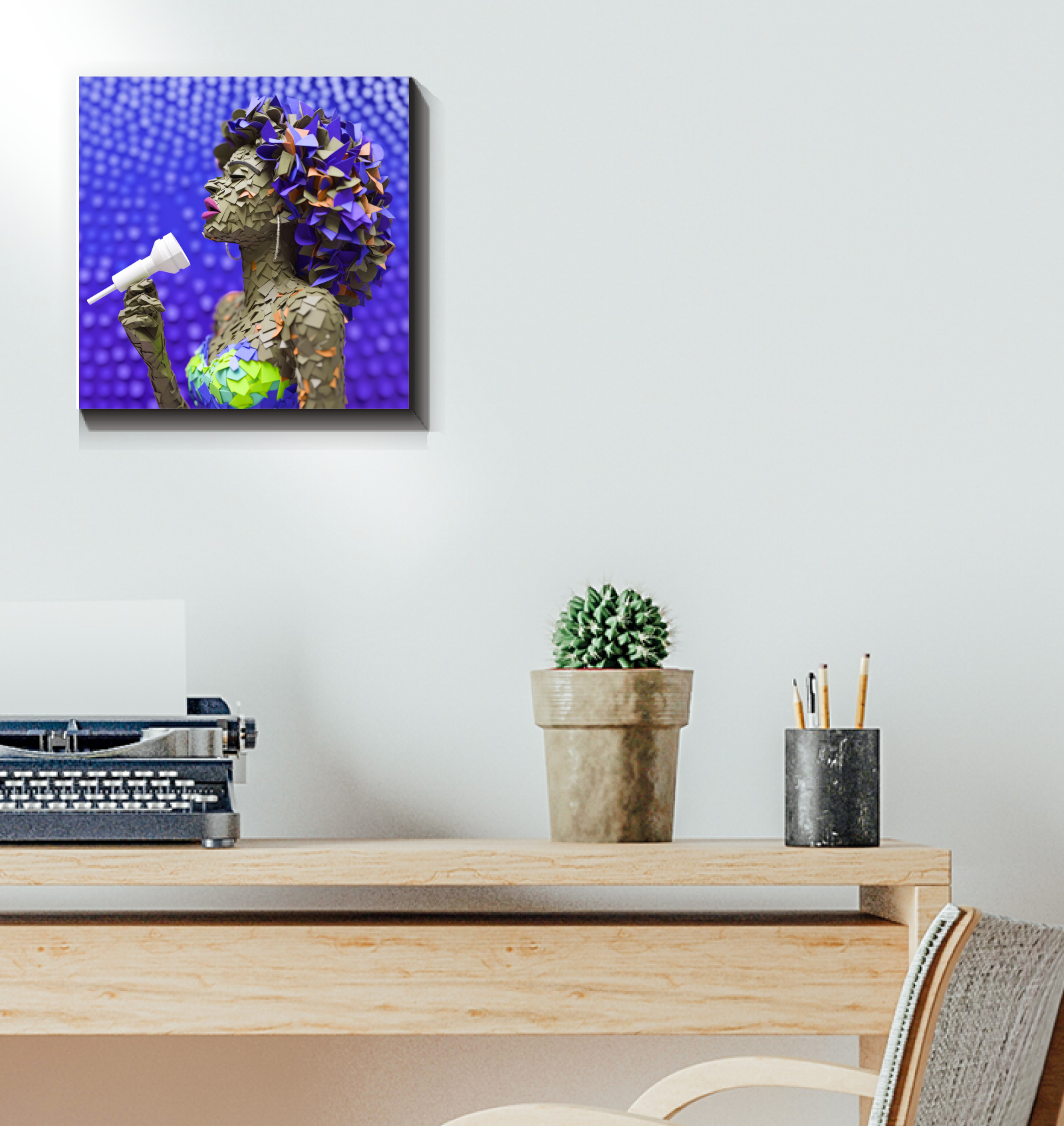 Modern desert-themed paper art wrapped canvas for home decor