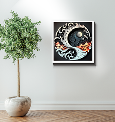 Home decor canvas blending serene and musical motifs.