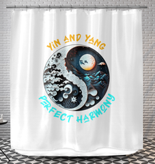 Vintage Ying Yang design on a stylish shower curtain.