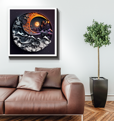 Wrapped canvas art showcasing serene garden and duality.