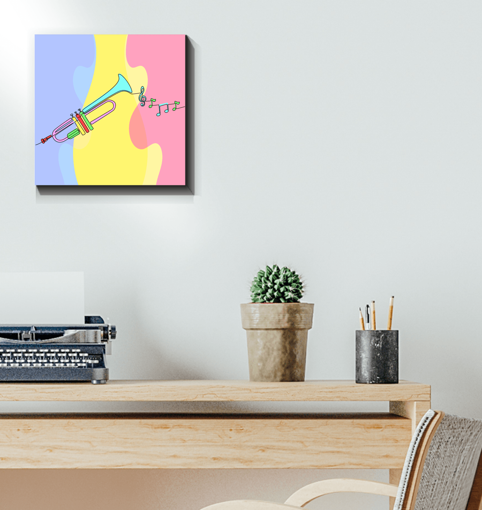 Trumpet Line Art Wrapped Canvas - Beyond T-shirts
