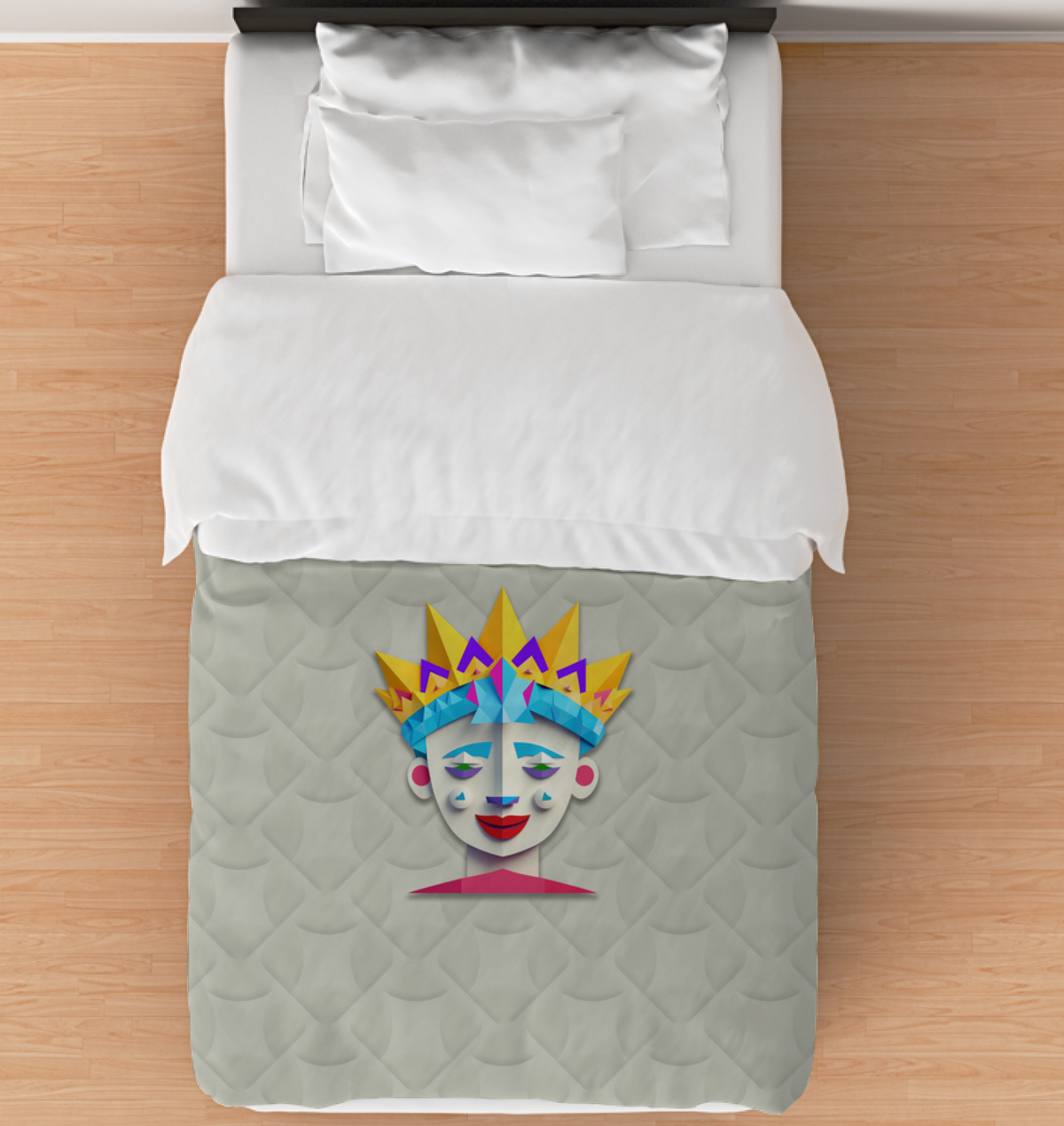 Front view of Dragon's Lair Adventure Comforter on a bed.