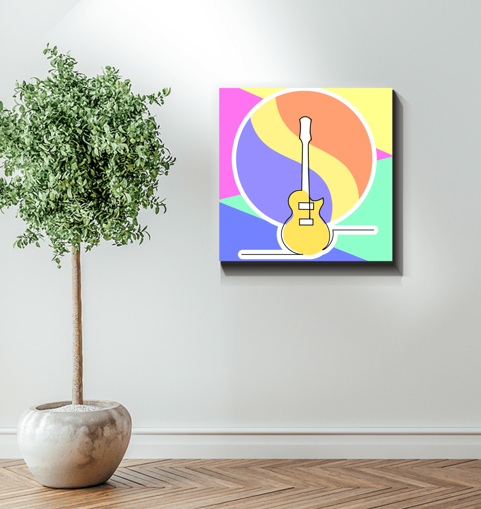 Guitar Line Art 1 Wrapped Canvas - Beyond T-shirts