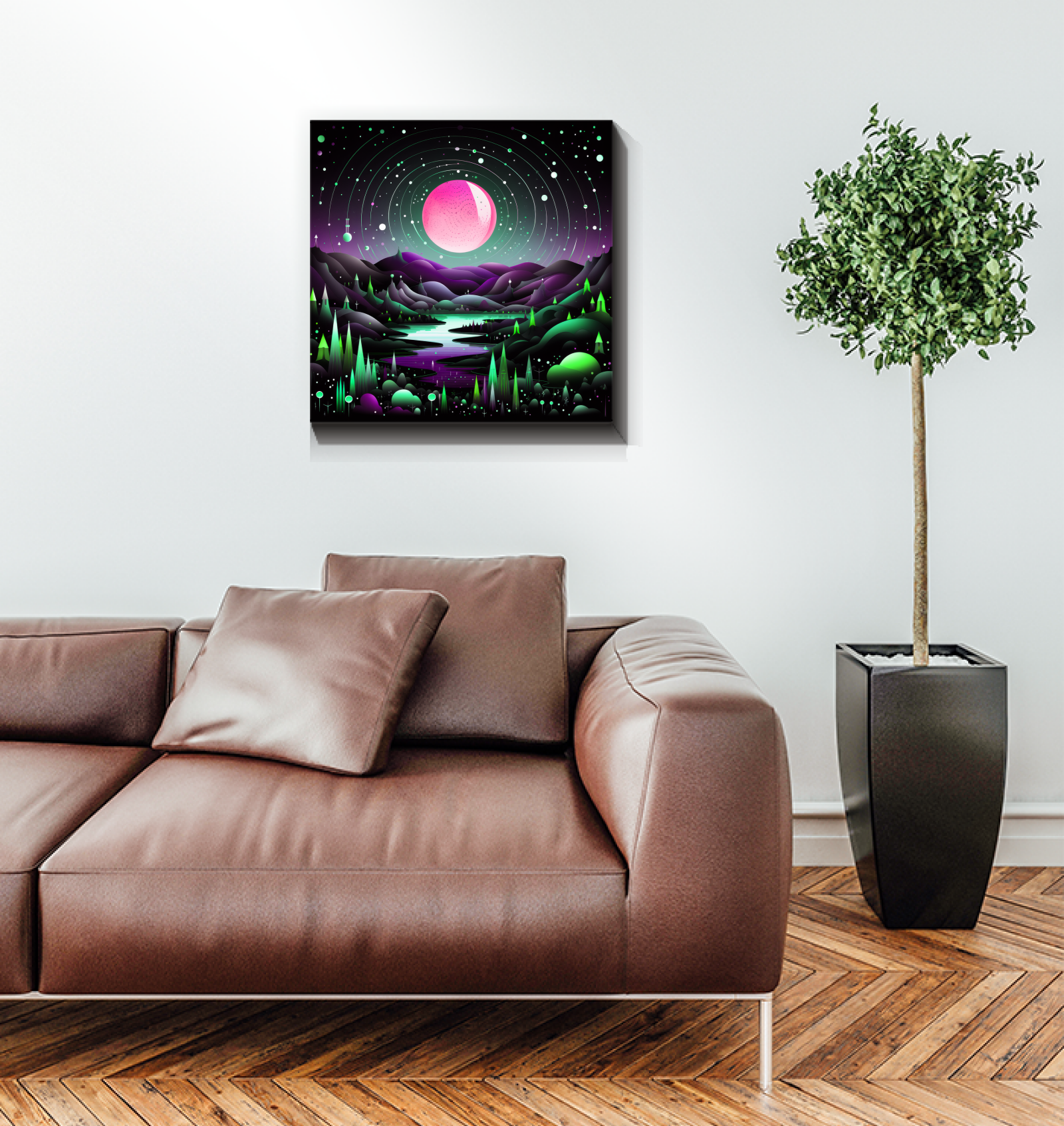 Celestial Cliffs Starry Landscape Canvas