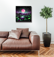 Celestial Cliffs Starry Landscape Canvas