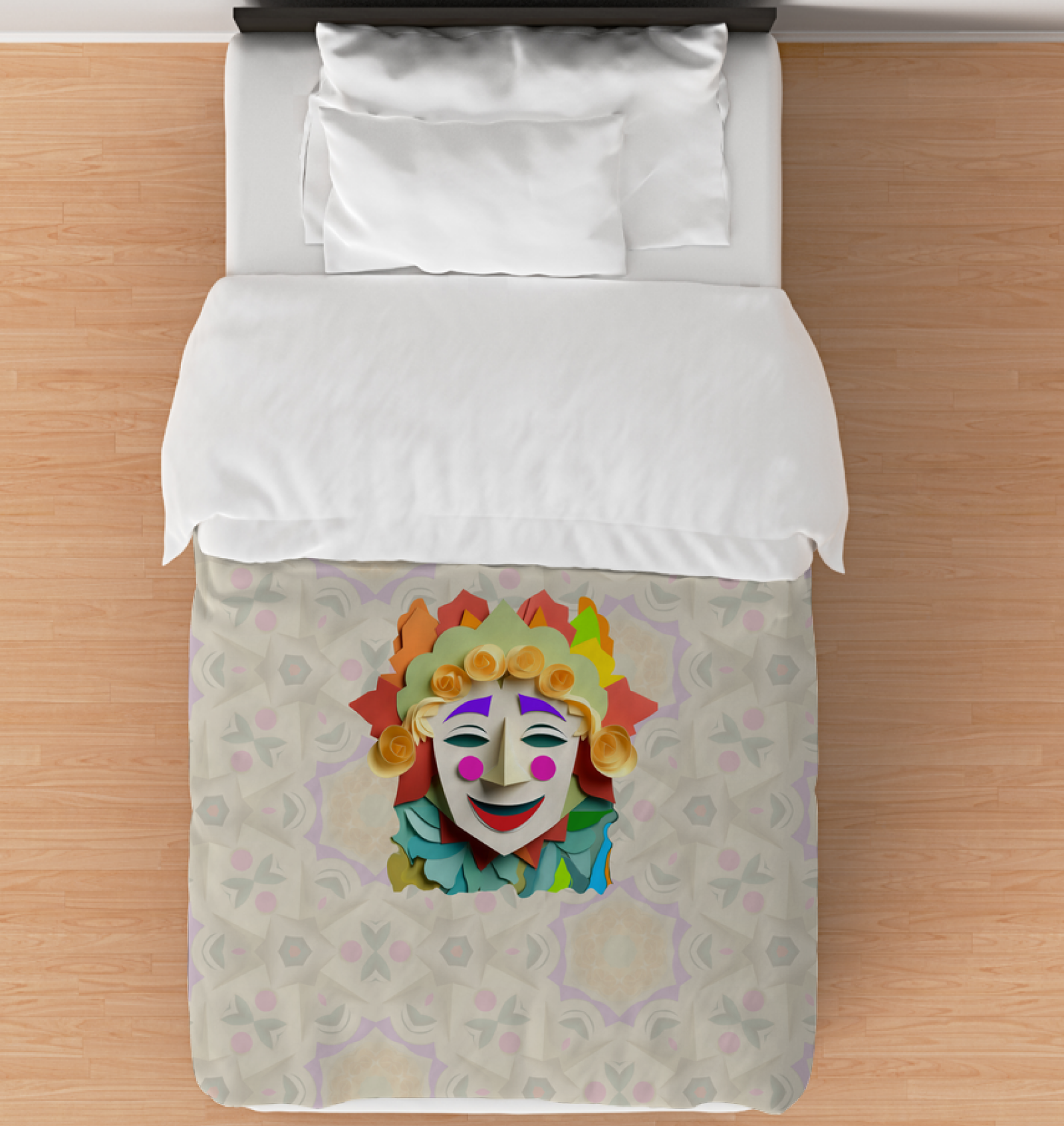 Front view of Jack and the Beanstalk Soft Comforter on a bed.