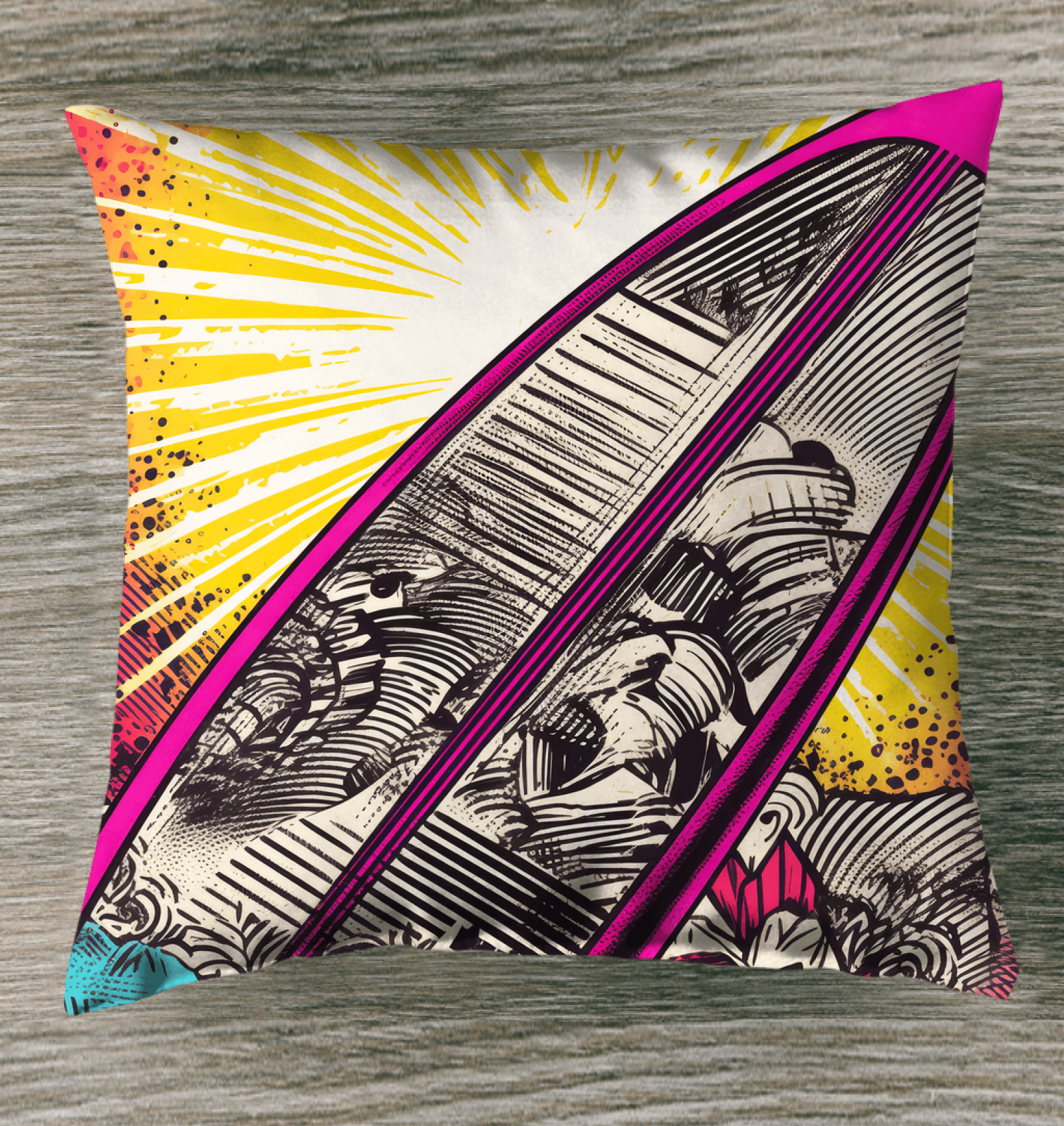 Creating a peaceful corner with the Surfing 5 35 Pillow for a touch of oceanic bliss.