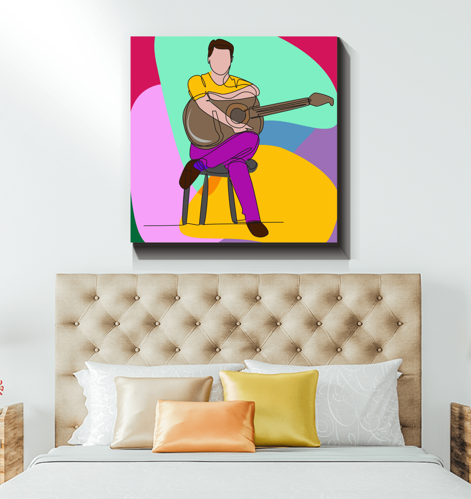 A Man Sitting With A Guitar Wrapped Canvas - Beyond T-shirts