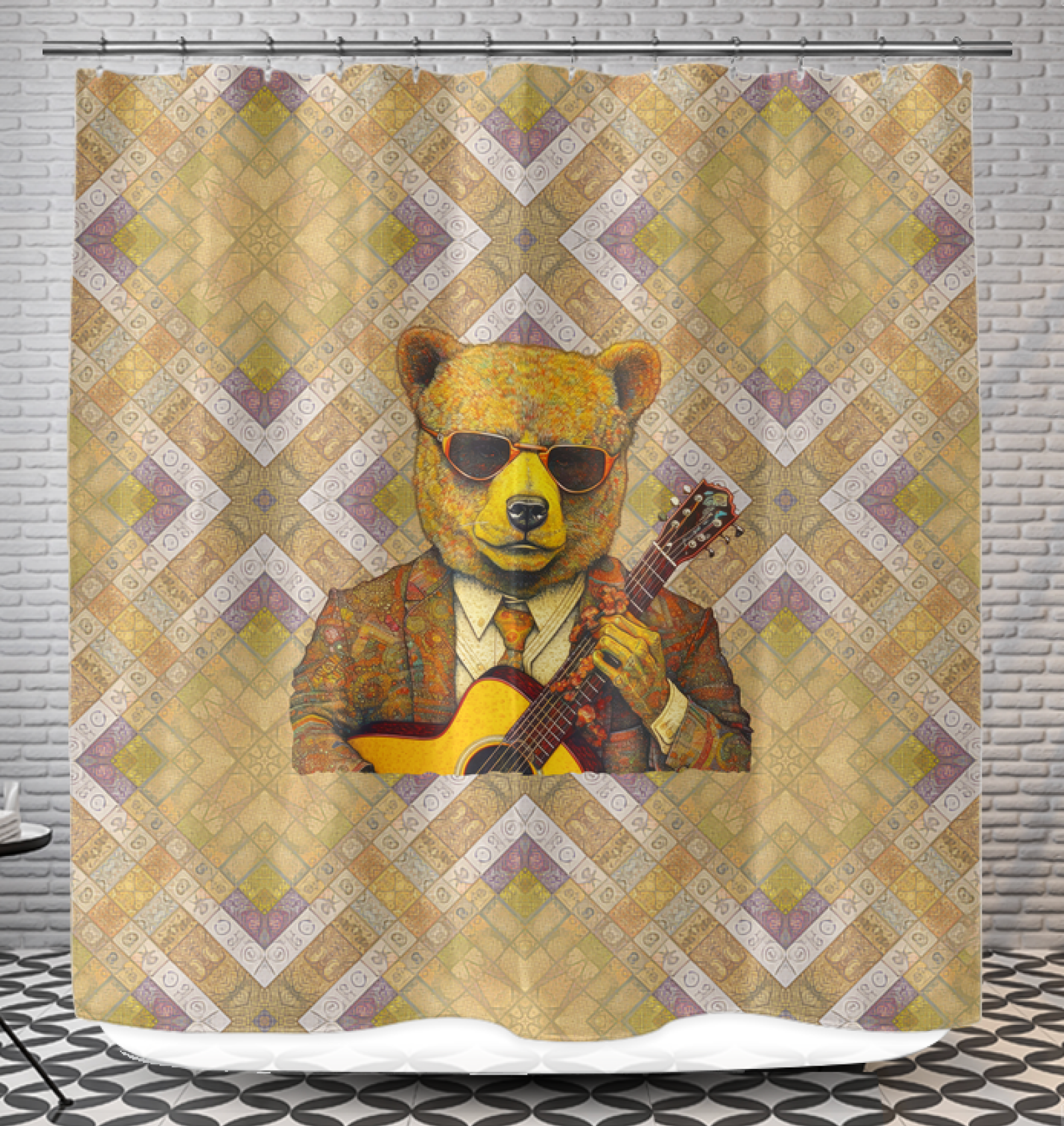 Majestic bear themed shower curtain in natural setting