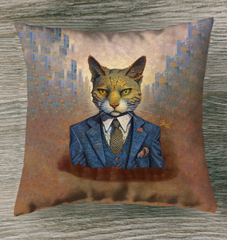 Whimsical Cat Faces Outdoor Pillow on a patio chair