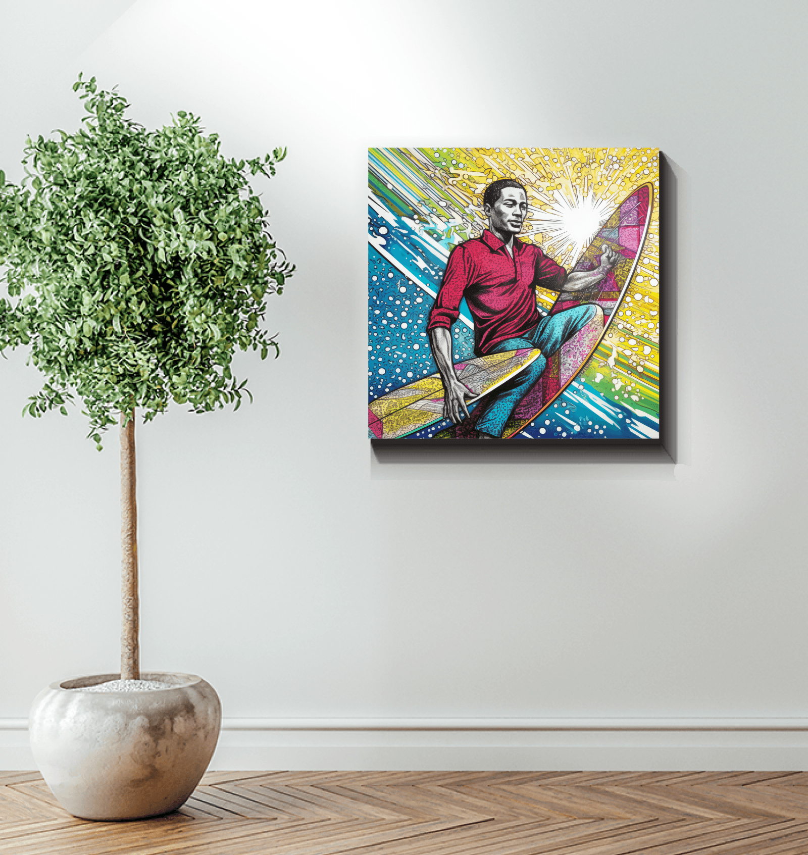 Vibrant surfing image on Surfing 5 20 Wrapped Art