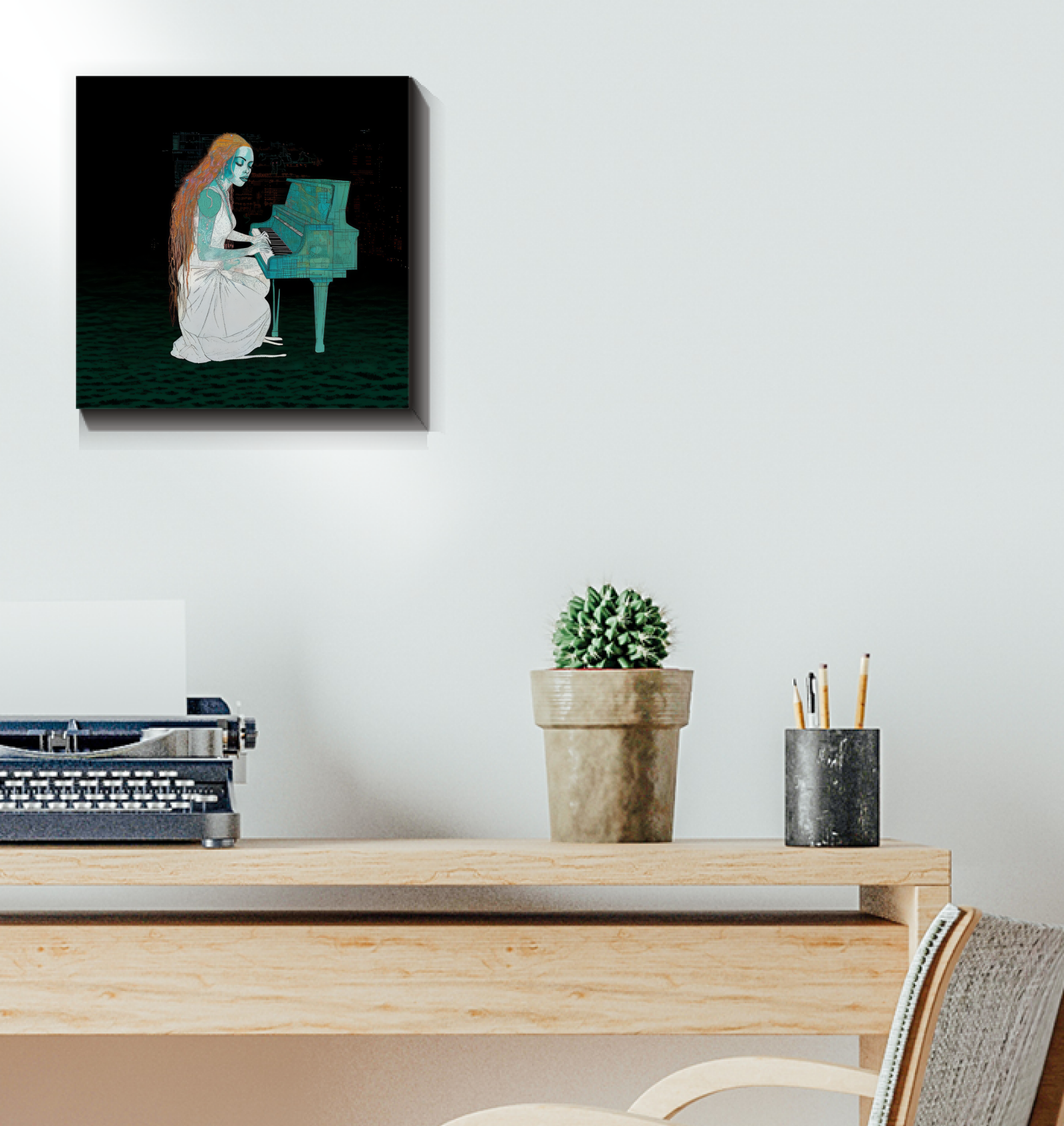 Daisy Dreams wrapped canvas on wall, adding a floral touch to modern home decor.