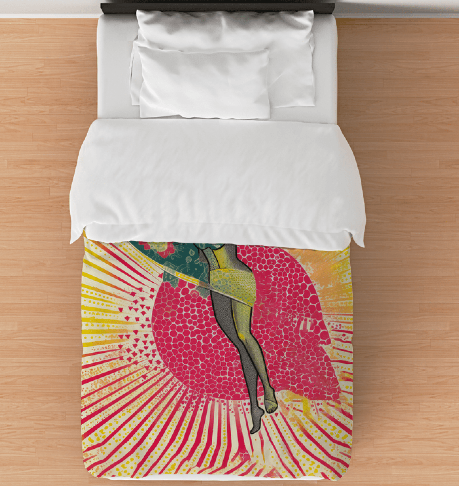 Surfing 1 12 Twin Comforter on a bed, showcasing its bold and vibrant surf-inspired pattern, ideal for ocean lovers.