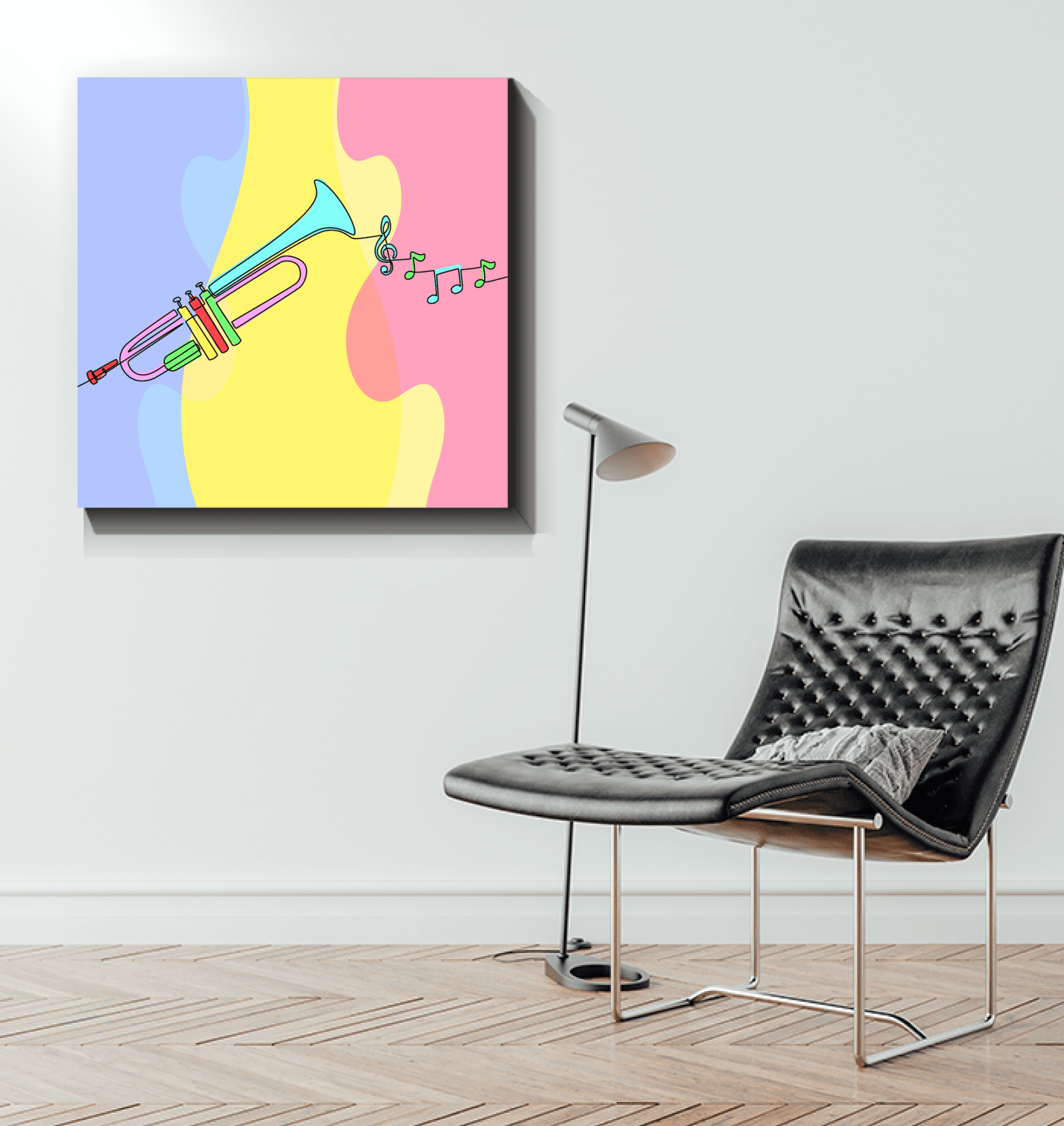 Trumpet Line Art Wrapped Canvas - Beyond T-shirts