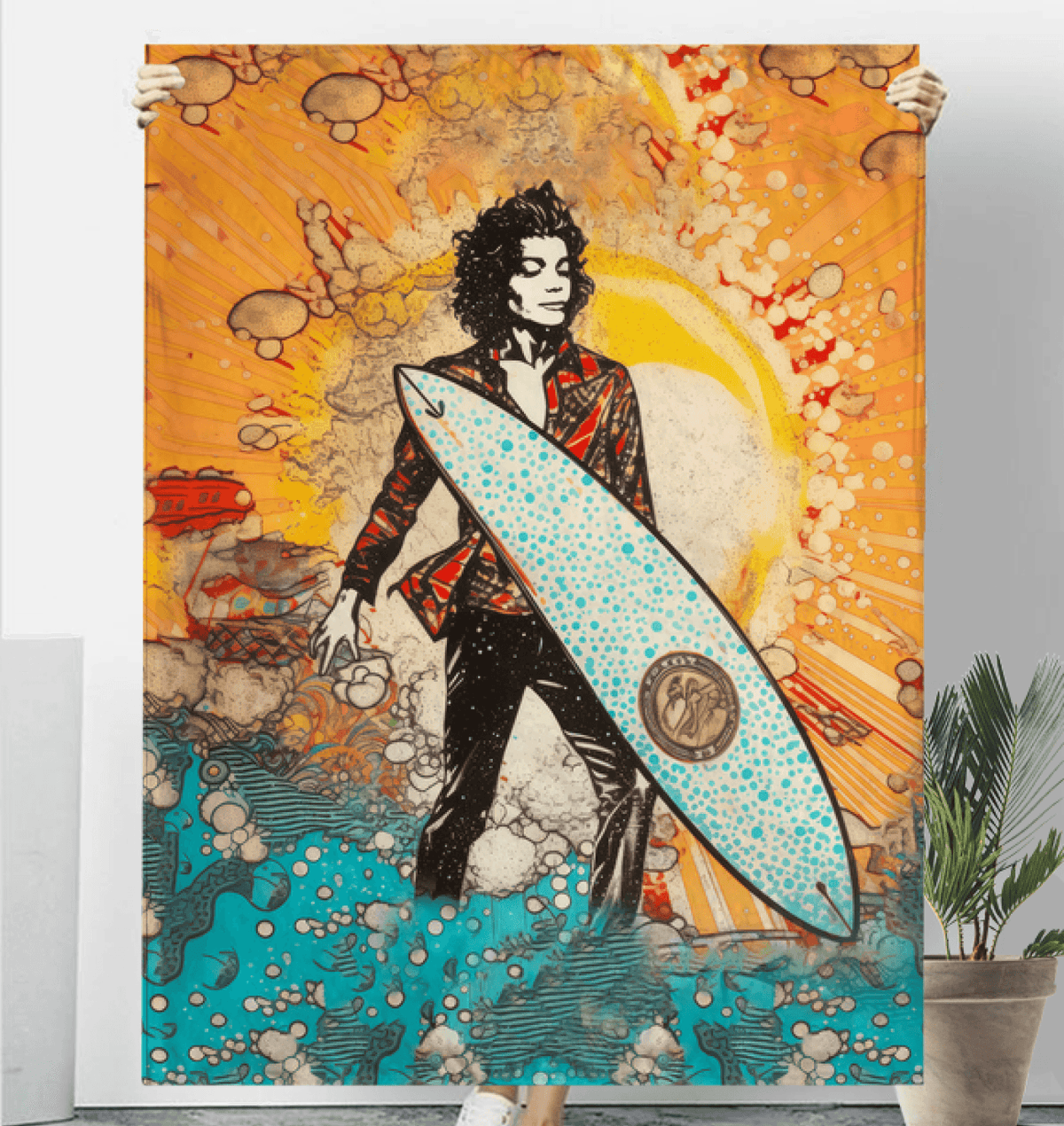 Surfing 5 09 Sherpa Blanket with Unique Surf Wave Design