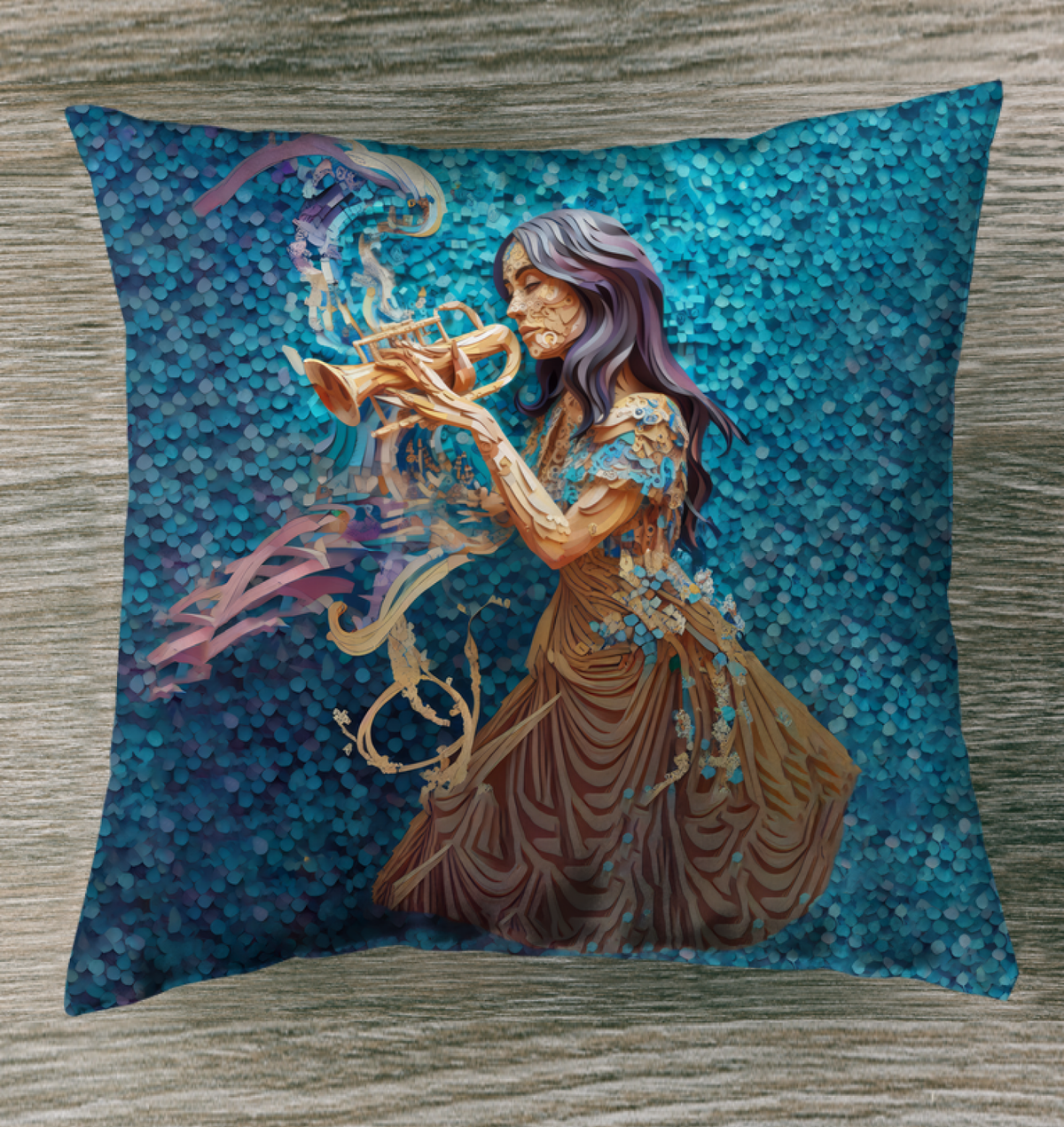 Outdoor pillow with Floral Blossom Symphony design.