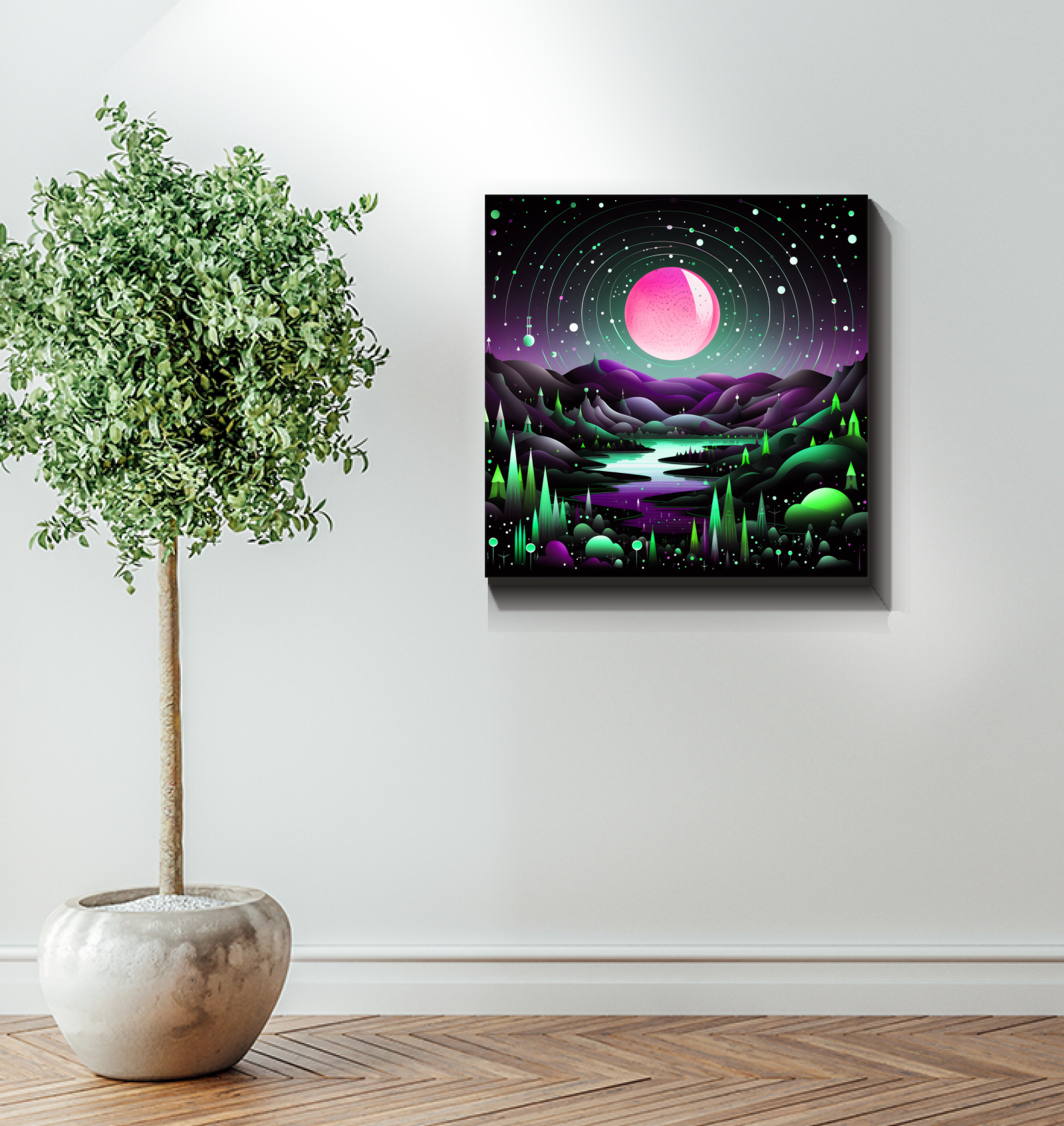 Celestial Cliffs Starry Landscape Canvas