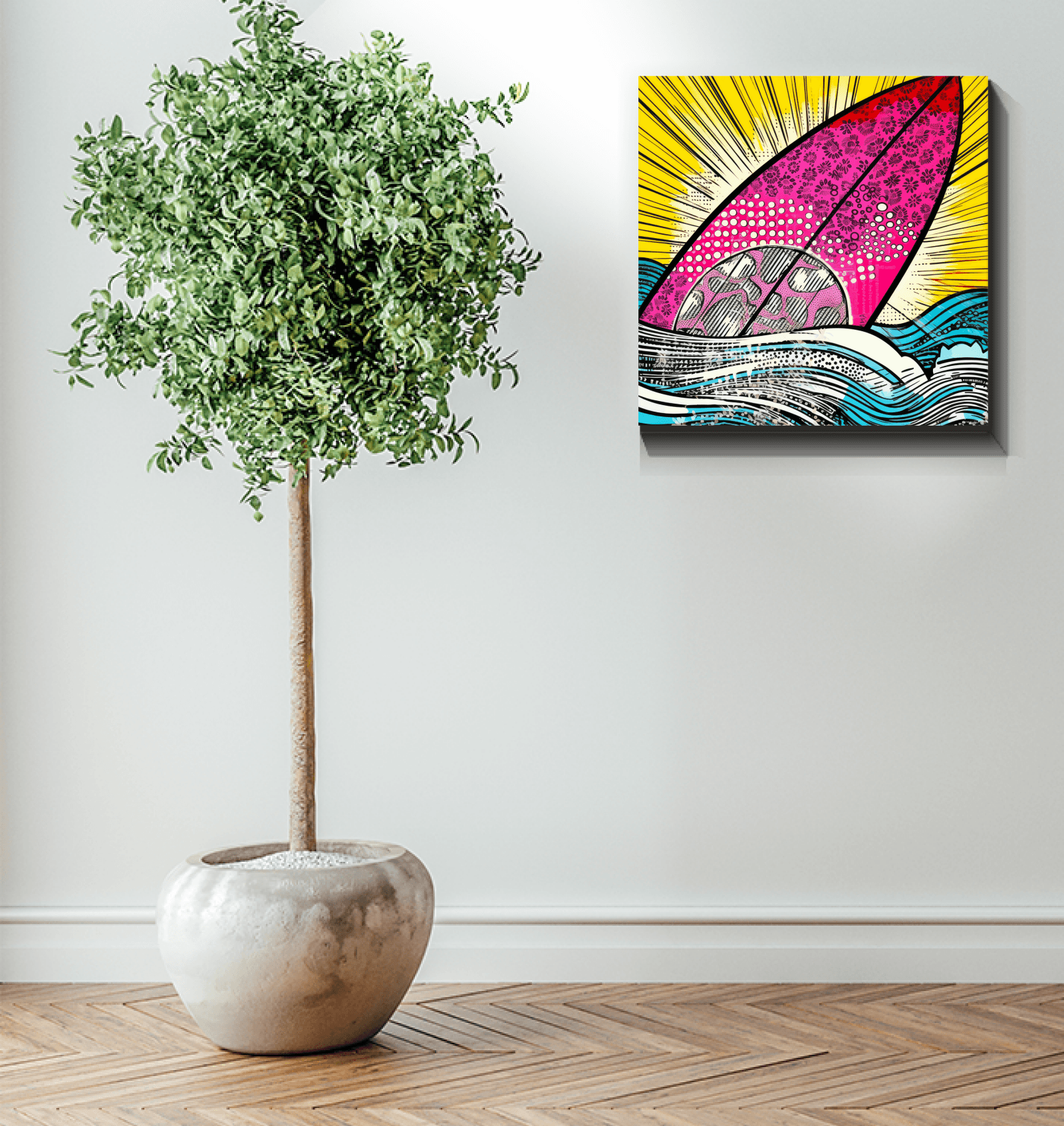 Surfing 5 32 Wrapped Canvas in a minimalist setting