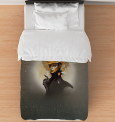 Ethereal Elegance Duvet Cover draped across a neatly made bed.