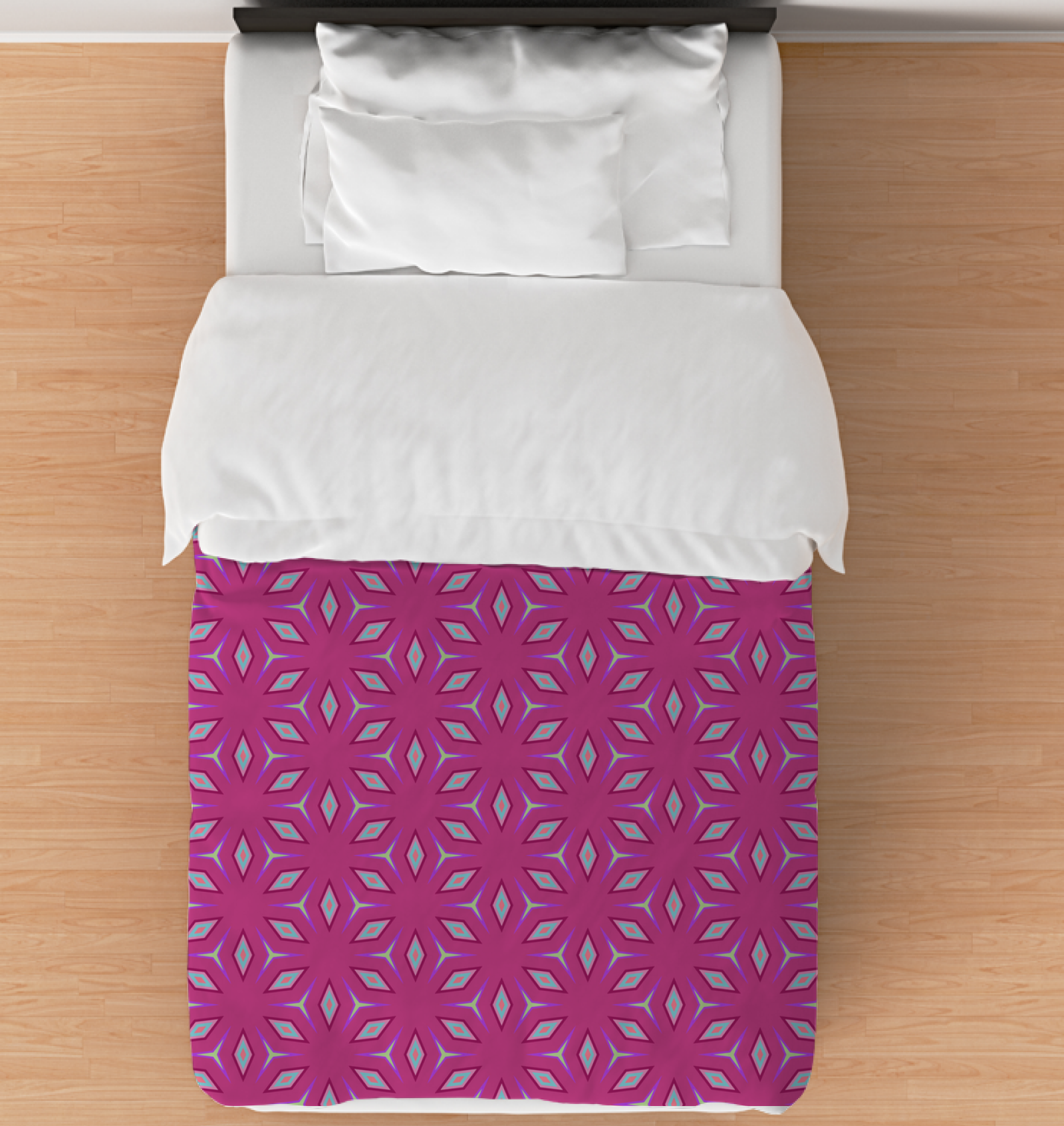 Mandala Magic Duvet Cover on a neatly made bed