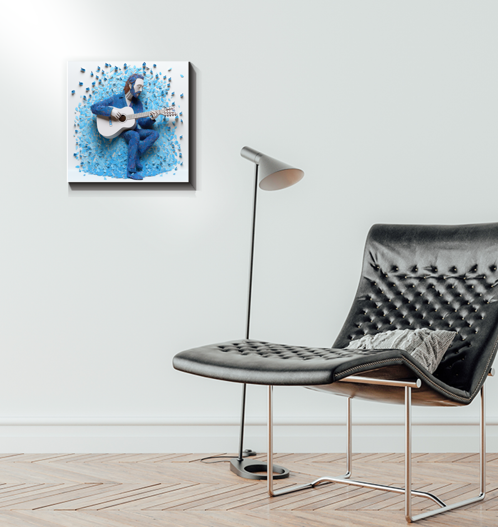Night sky and moon artwork on canvas for a tranquil bedroom ambiance
