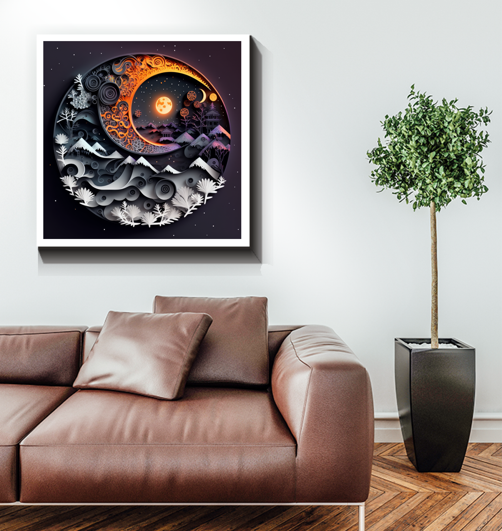 Artistic canvas featuring Zen Garden with dual motifs.