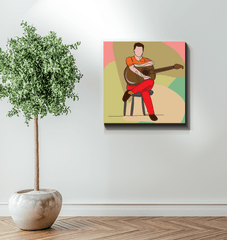 A Man Sitting with A Guitar 2 Wrapped Canvas - Beyond T-shirts