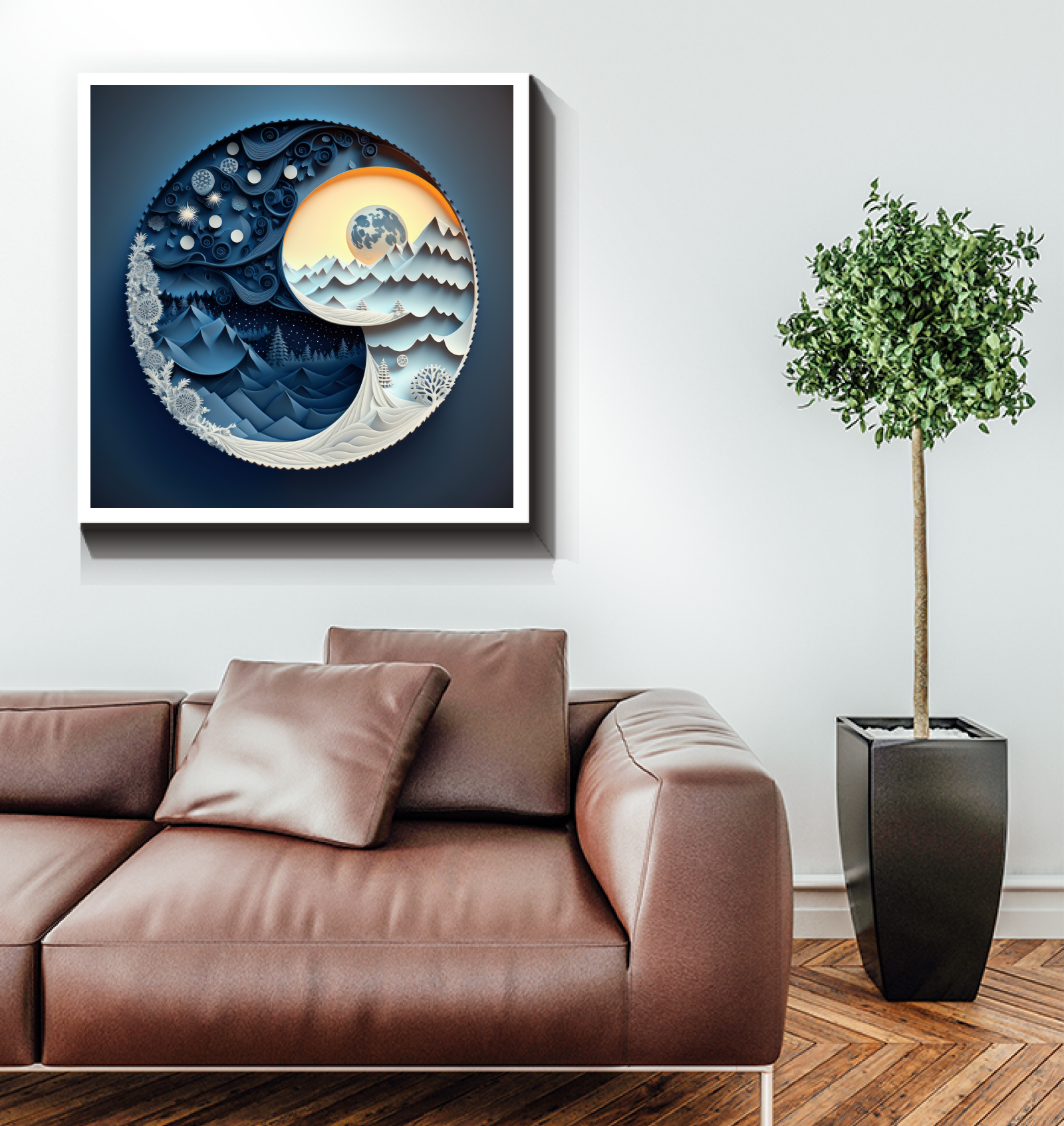Elegant lunar and solar symbols on canvas for modern homes.