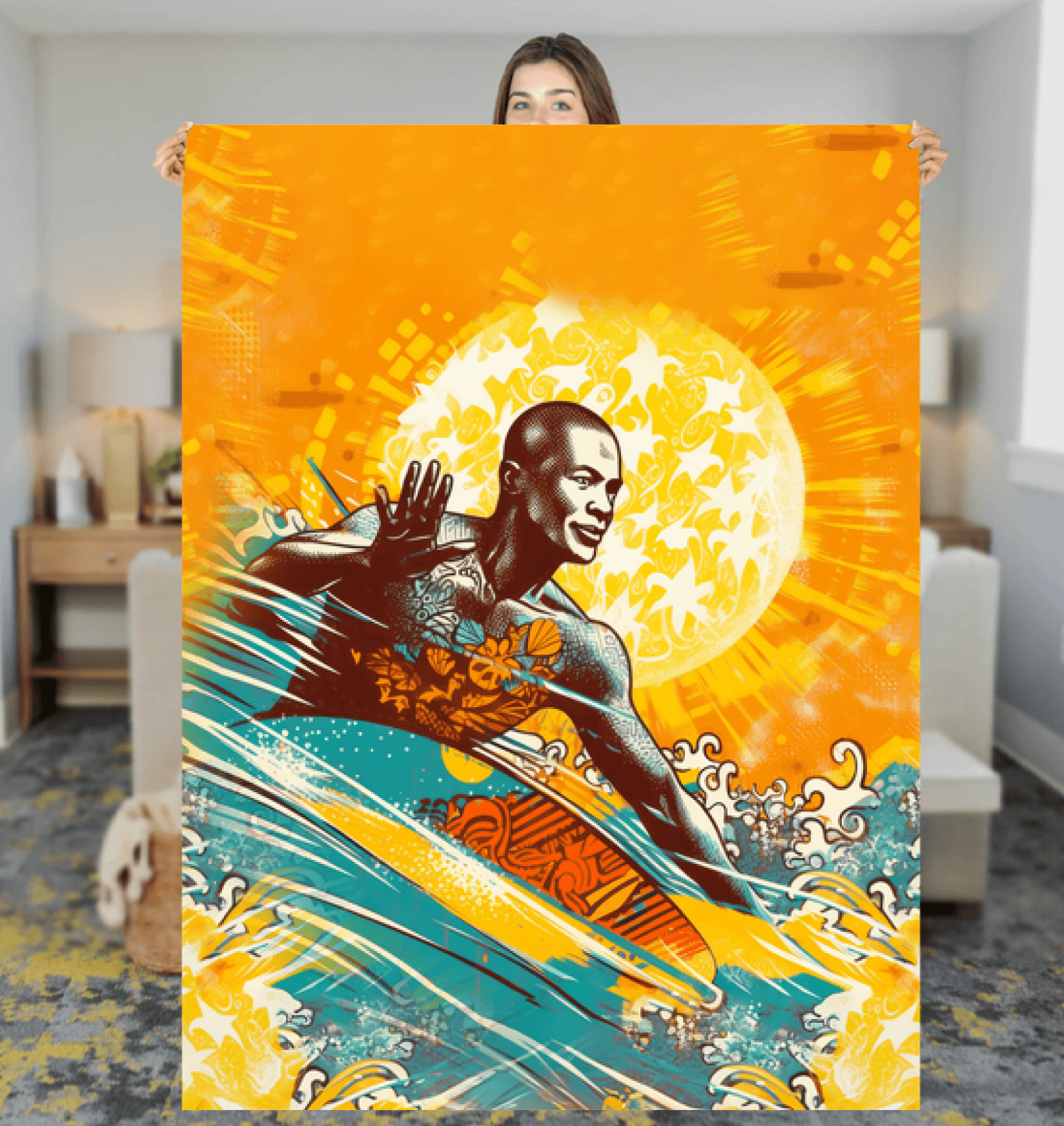 Stay Cozy in Style with the Wave-Inspired Surfing 5 18 Sherpa Blanket