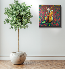 Celestial bodies in vibrant colors on wrapped canvas.