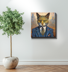 Feline Fancy Canvas as a focal point in a contemporary bedroom.