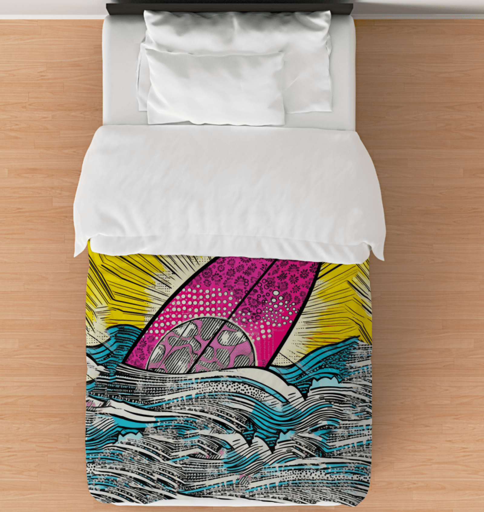 Surfing 5 32 Twin Comforter with Peaceful Ocean Waves Design