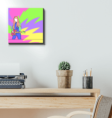 Girl Playing Guitar Line Art 2 Wrapped Canvas - Beyond T-shirts