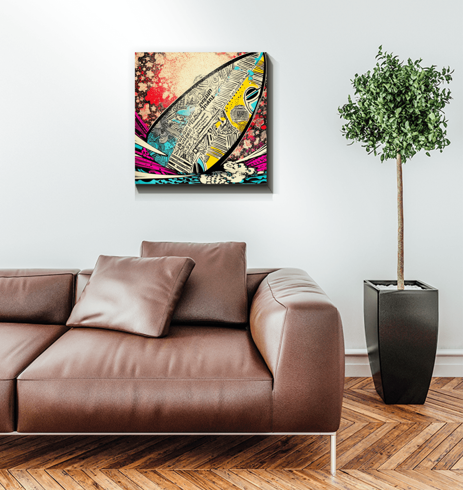 Surfing 5 33 Wrapped Canvas in a minimalist bedroom