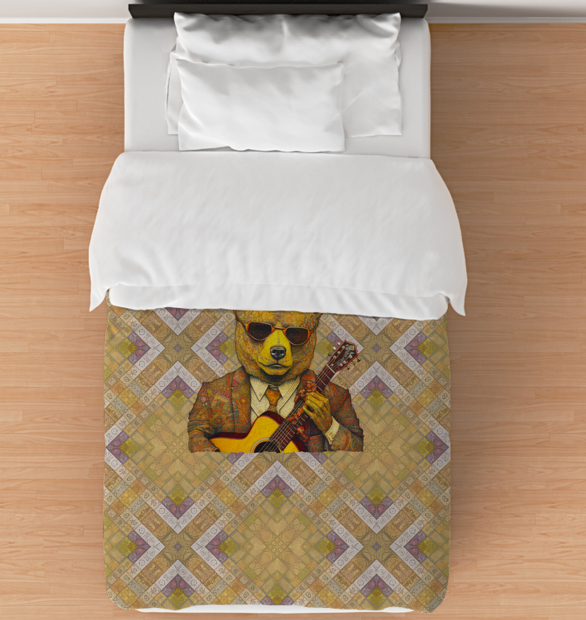 Tranquil Bear Forest Duvet Cover featuring a peaceful bear in a serene forest setting.