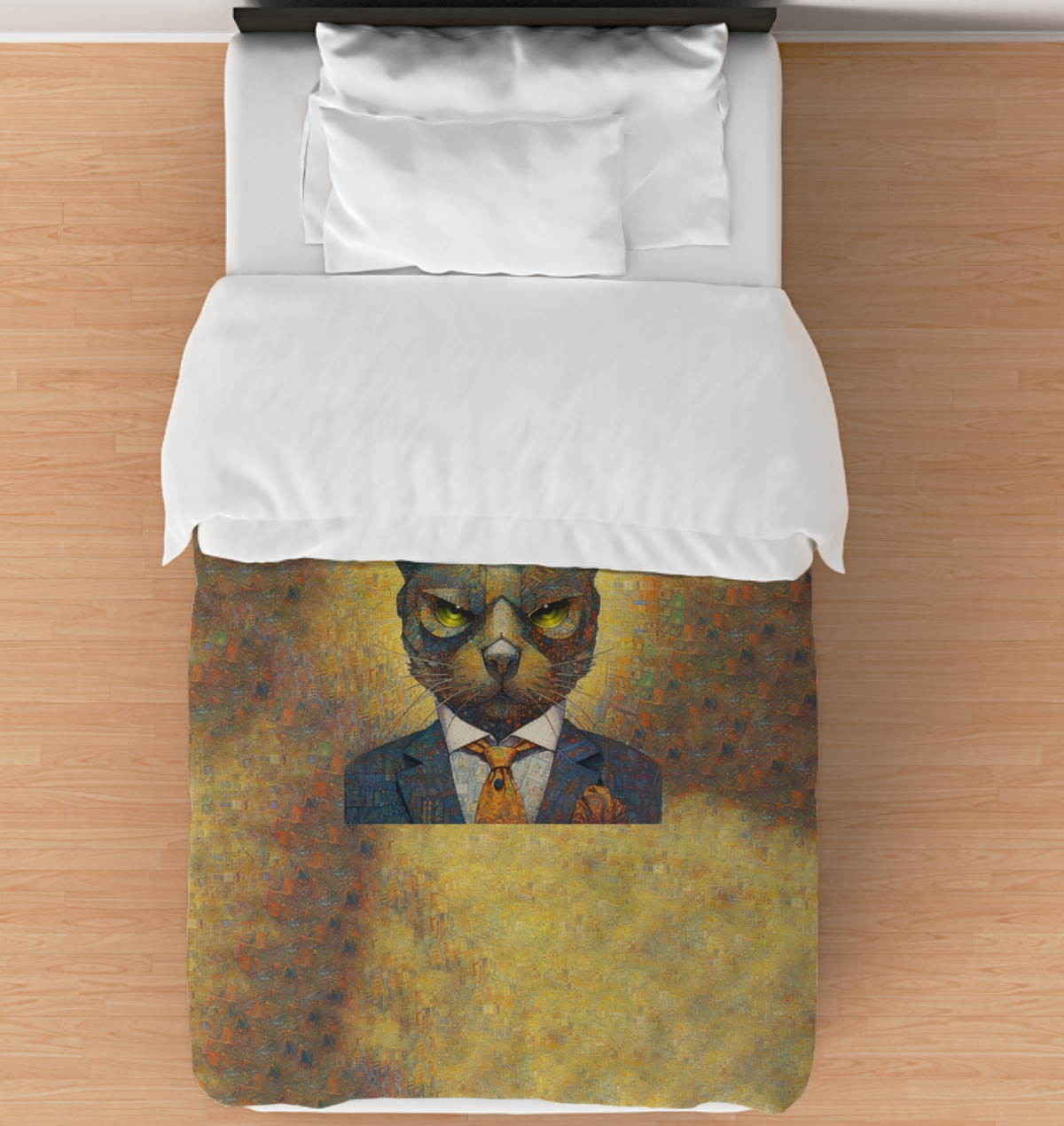 Artistic Cat Silhouettes Duvet Cover in bedroom setting