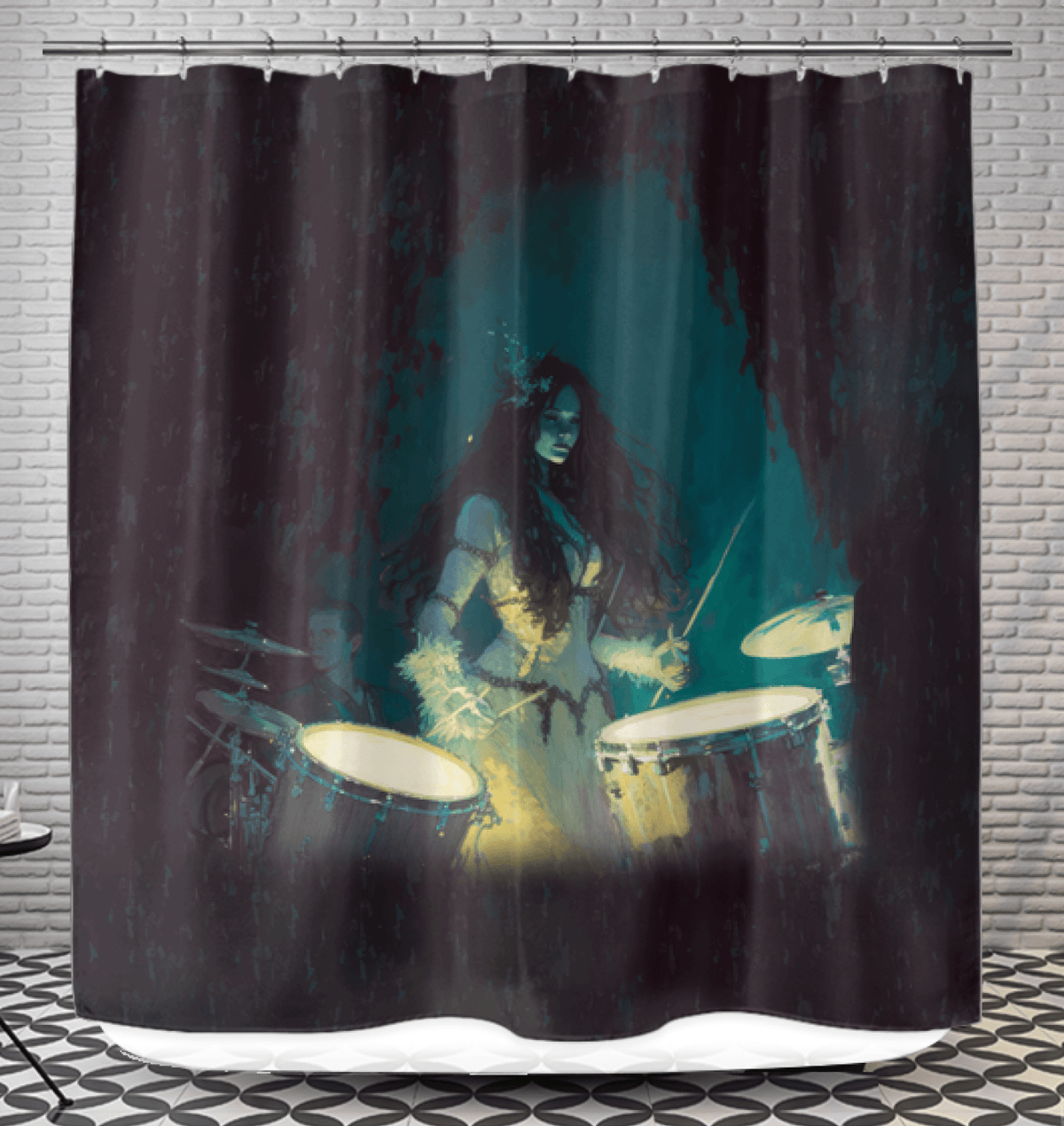 NS-870 shower curtain displayed in a modern bathroom setting, highlighting its waterproof design.