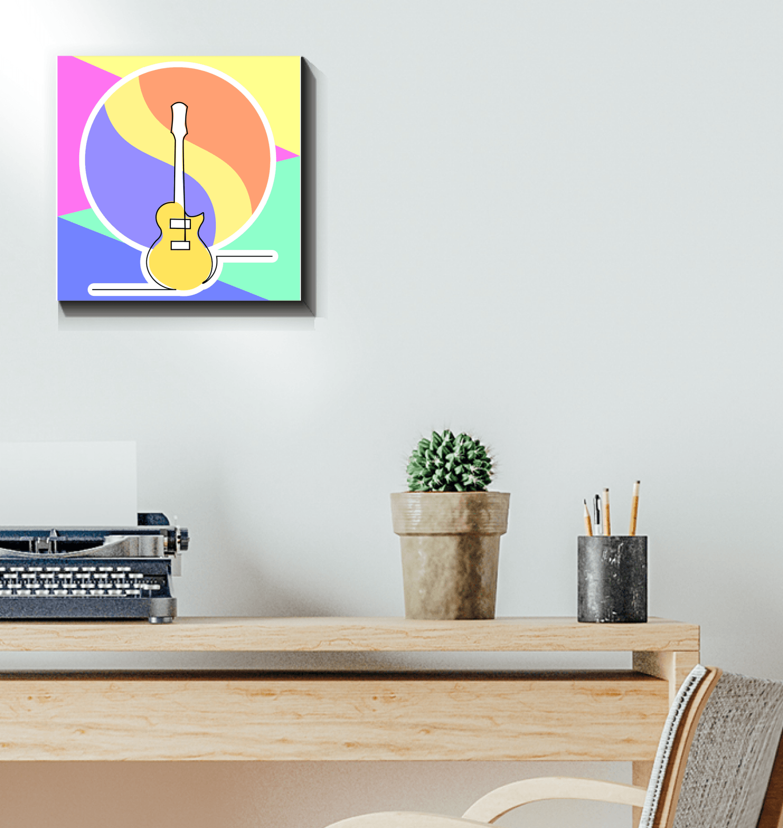 Guitar Line Art 1 Wrapped Canvas - Beyond T-shirts