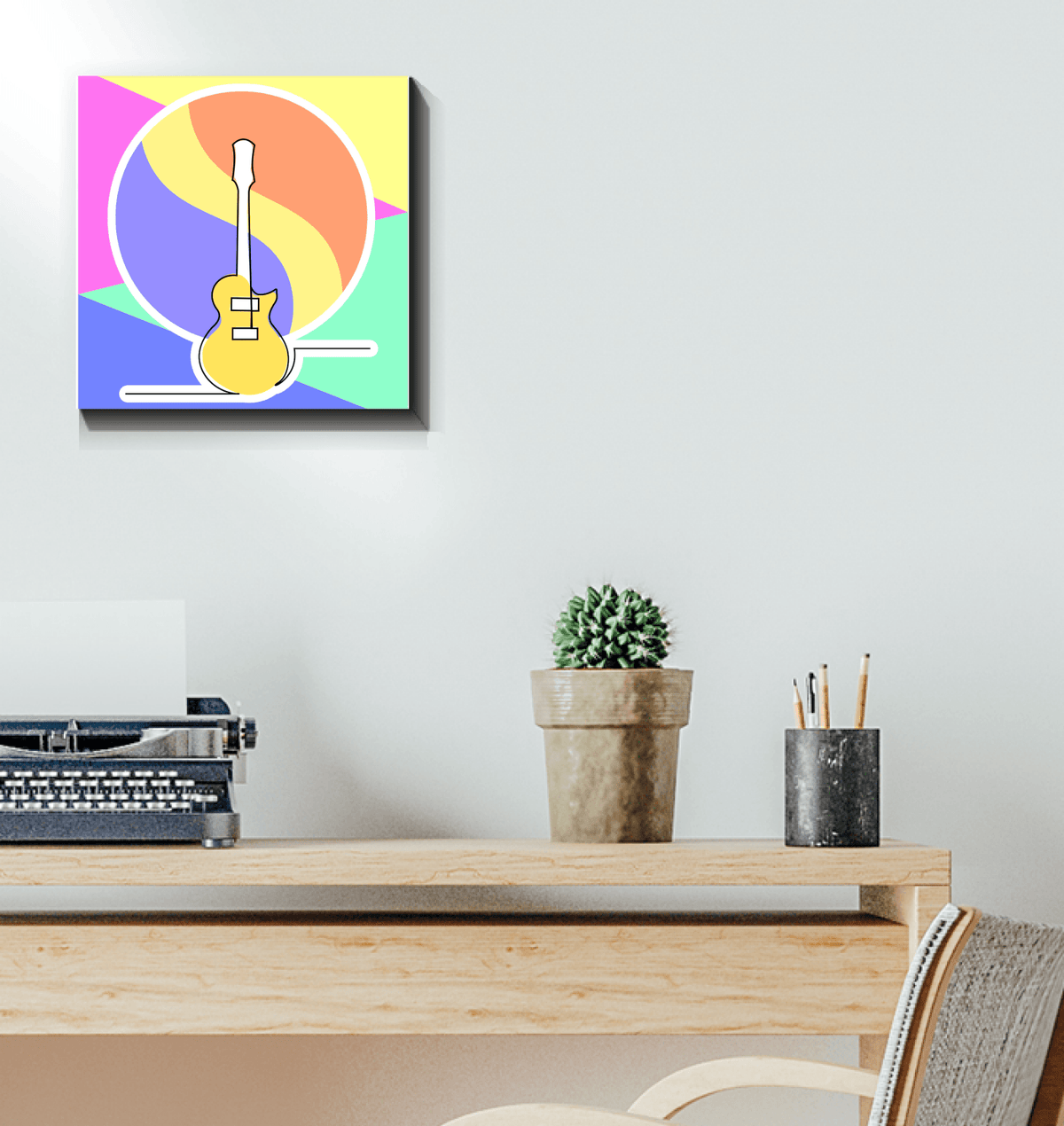 Guitar Line Art 1 Wrapped Canvas - Beyond T-shirts