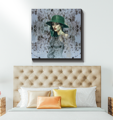 Celestial Glow Beyond Style Wrapped Canvas in a modern living room.